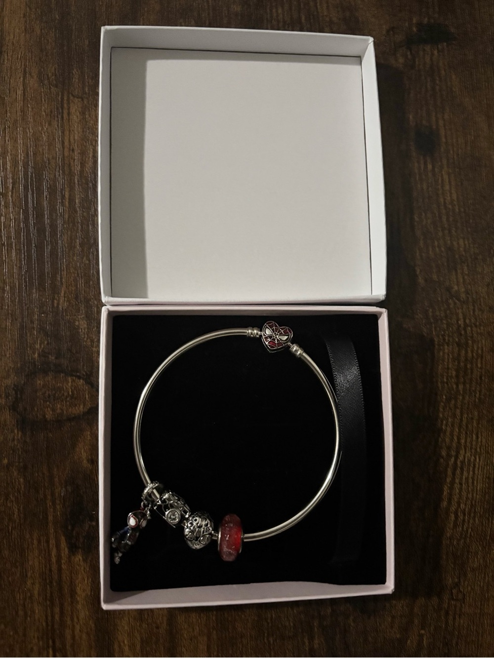 PANDORA Silver Spiderman Bangle with Charms